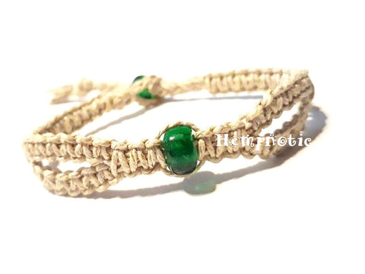 Emerald Green Hempnotic Glass Beaded Adjustable Hemp Bracelet
