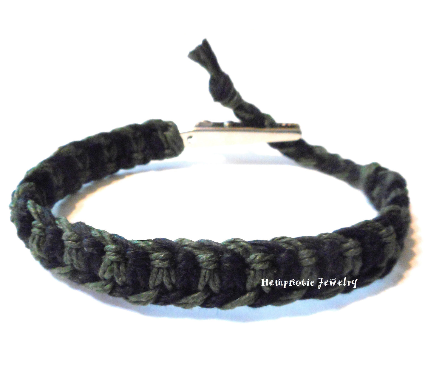 Dark Green and Black Adjustable Alligator Clip Hemp Bracelet