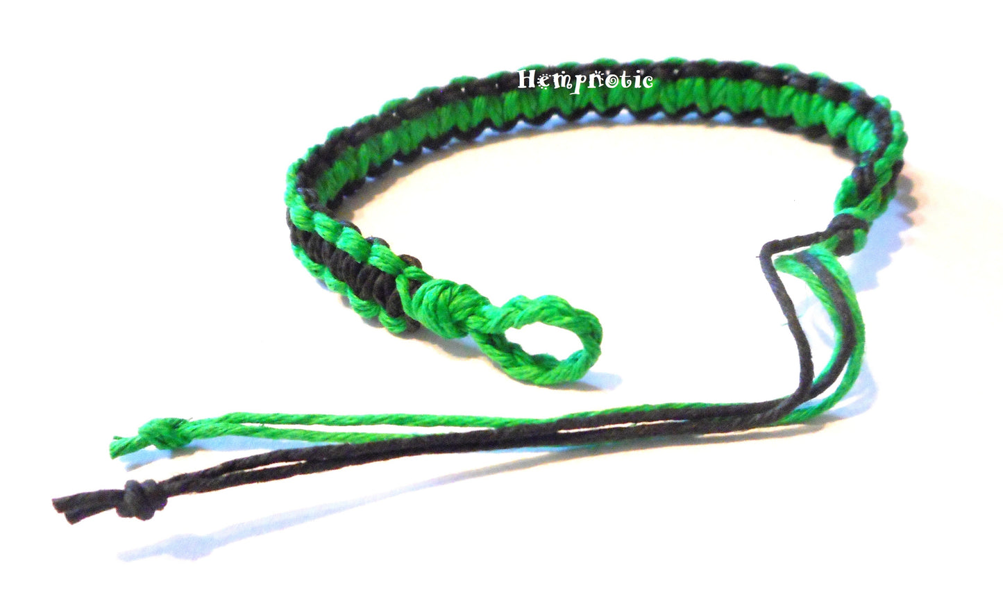 Green and Black Tie on Hemp Bracelet or Hemp Anklet