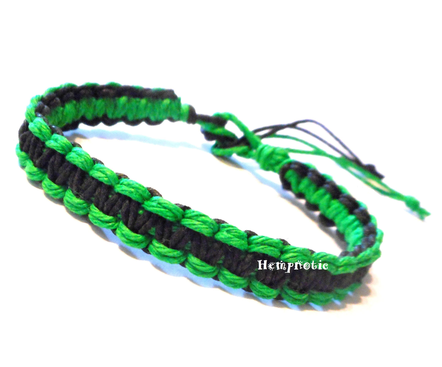 Green and Black Tie on Hemp Bracelet or Hemp Anklet