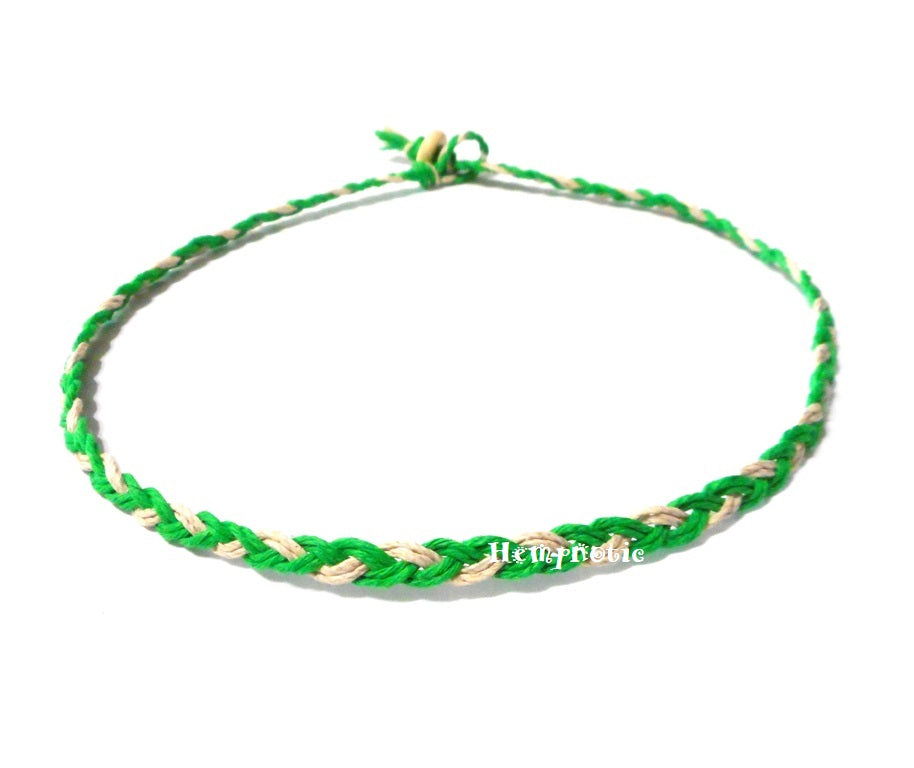 Natural and Green Braided Hemp Necklace Men's Women's Surfer Hawaiian Style