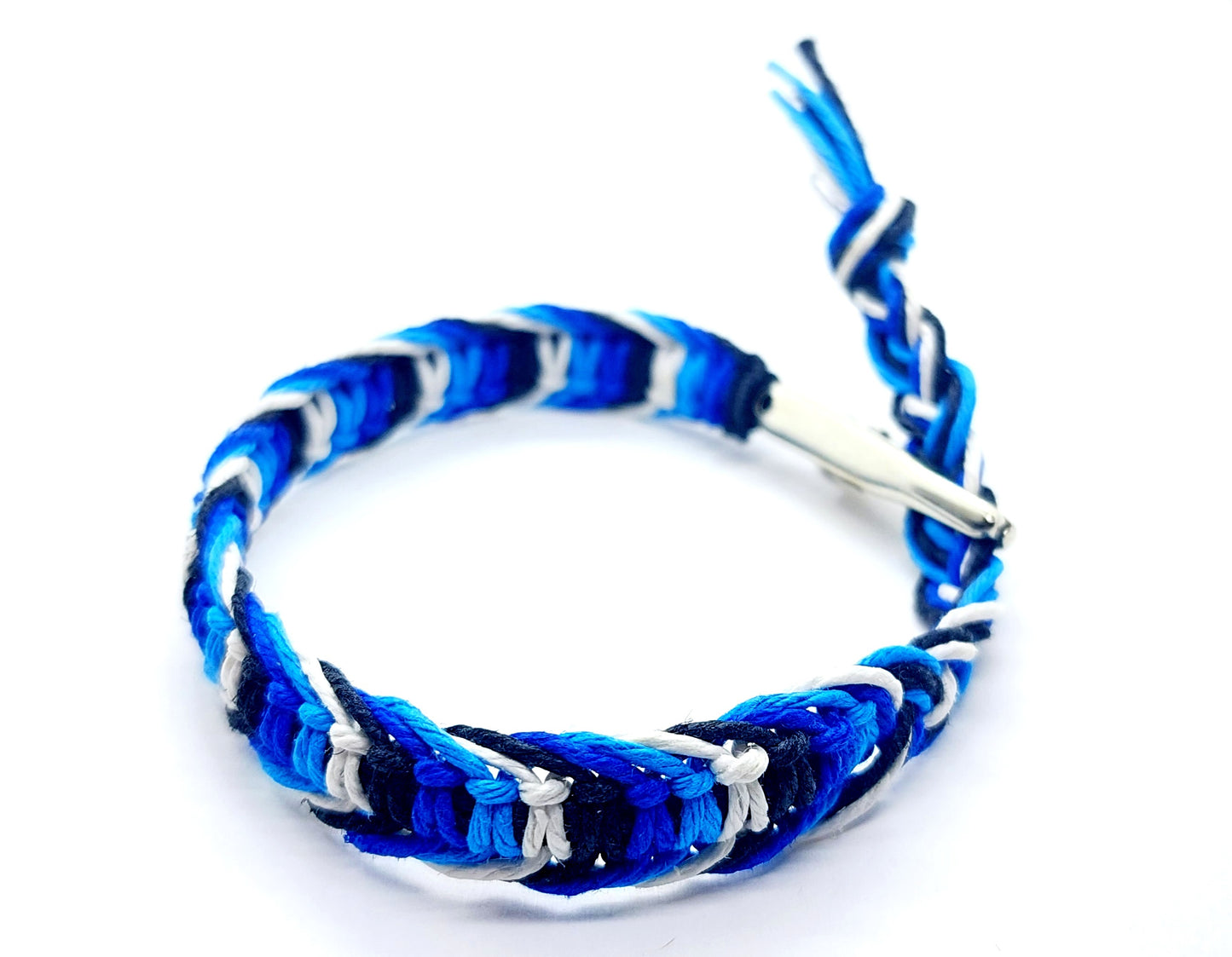 1114 - Blue Black White and Teal Hempnotic Adjustable Hemp Bracelet