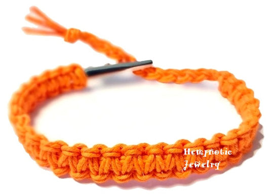 Mens Womens Adjustable Orange hemp bracelet or Anklet