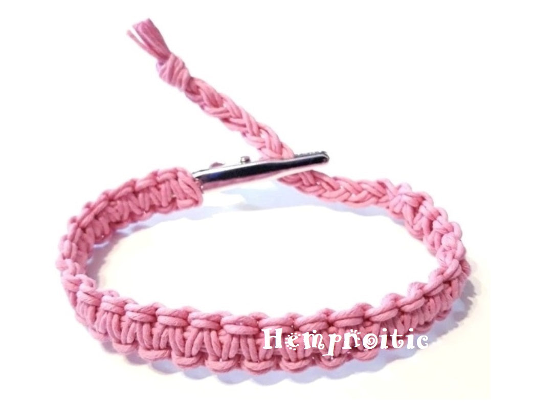 Pink Adjustable Alligator Clip Hemp Bracelet
