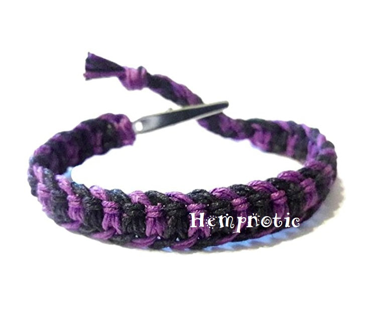 Purple and Black Adjustable Alligator Clip Hemp Bracelet or Anklet