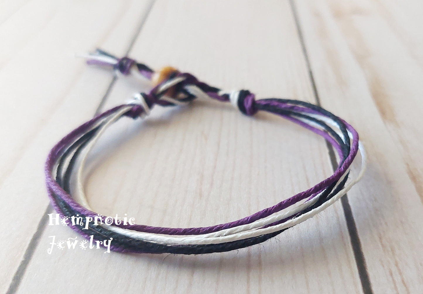 Purple, Black, and White Light Weight Hemp Cord Men's or Women's Bracelet