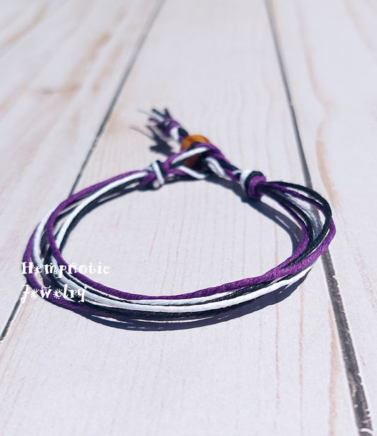 Purple, Black, and White Light Weight Hemp Cord Men's or Women's Bracelet