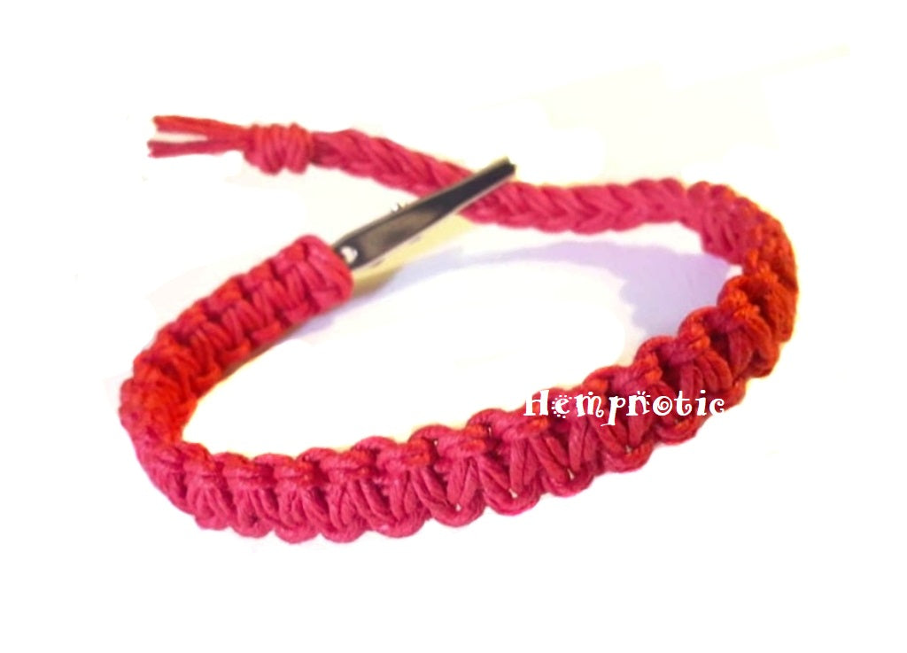Red Men's Women's Adjustable Hemp Bracelet Alligator Clip or Bead Clasp