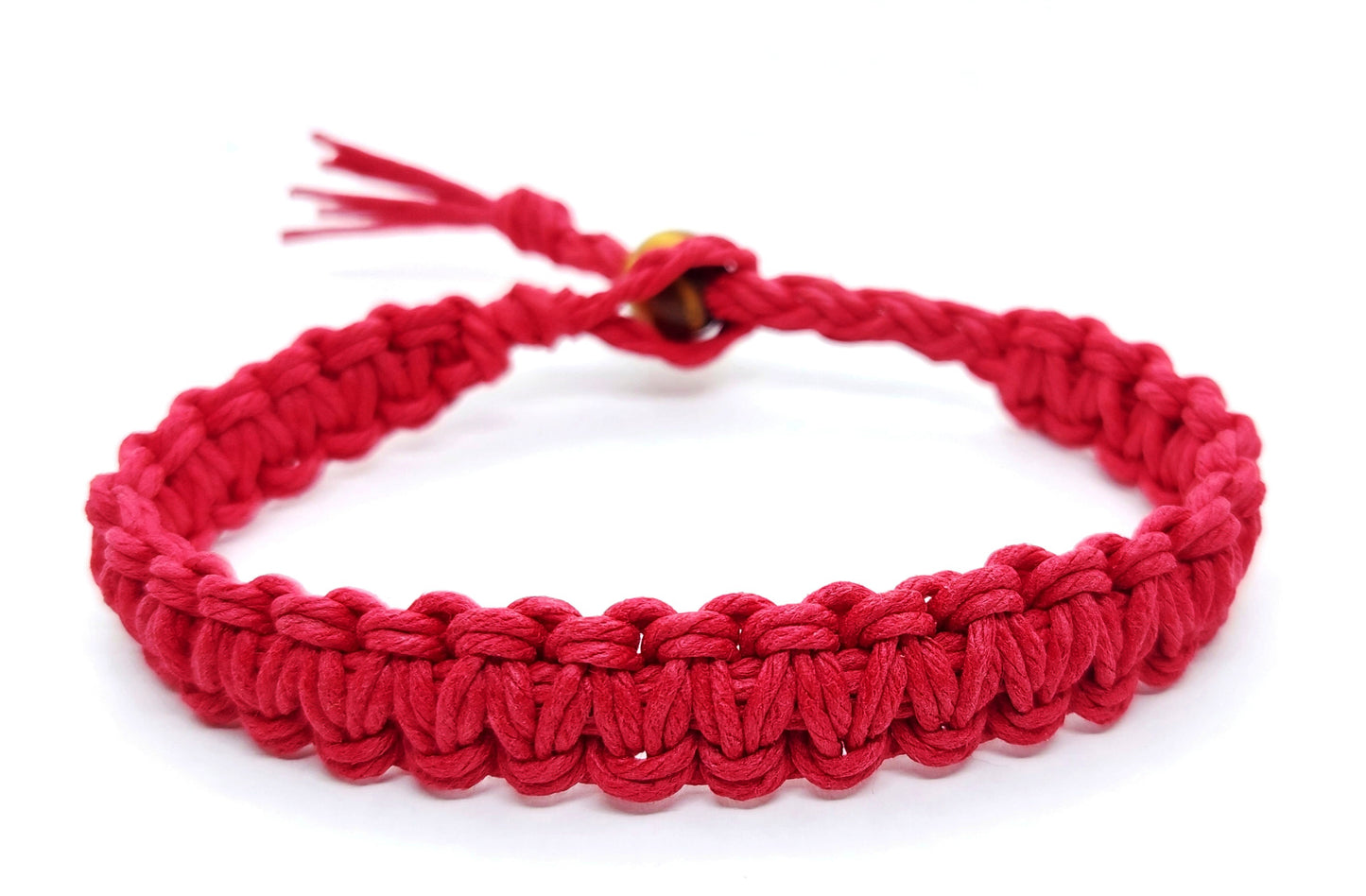 Red Men's Women's Adjustable Hemp Bracelet Alligator Clip or Bead Clasp